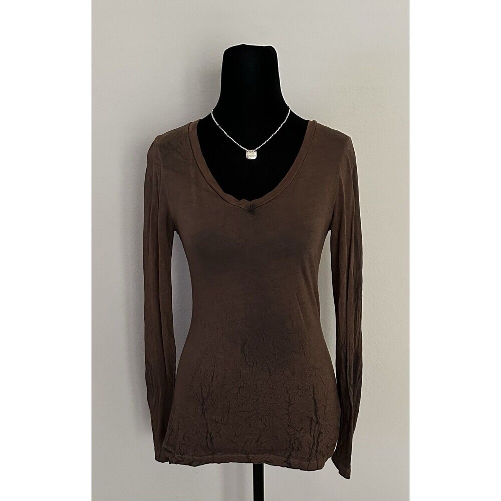 Velvet Stone Long-Sleeve Top Brown (Size M) Y2K / Grunge Style Vintage 2000s